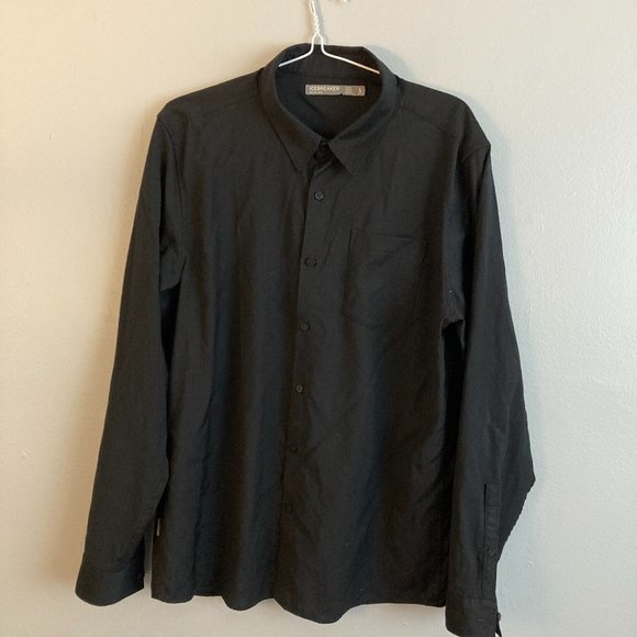 Icebreaker Men’s Button Up Shirt Merino Wool Black Size Large - Picture 1 of 8